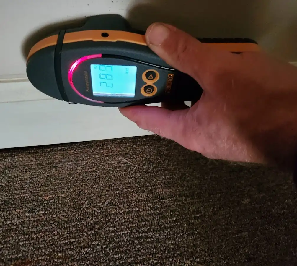 Moisture detection at baseboard during Sewage Cleanup & Sanitation in Clay
